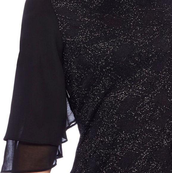 BLACK Glitter Frill Sleeves Knee Length Petite Dress - Picture 3 of 8